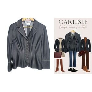 Carlisle Blazer Jacket Womens 14 Black Pink Fitted Button‎ Up Career Office